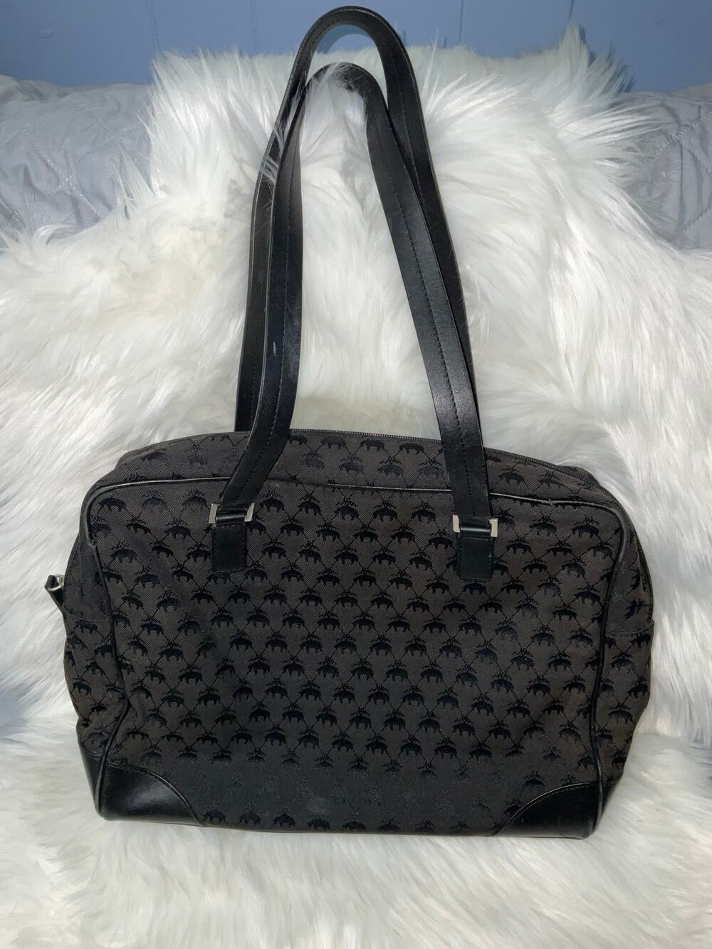 Brooks Brothers Black Canvas Logo Tote Bag